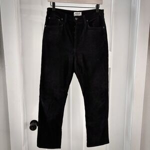 Agolde Wmns‎ 28 Black Riley High Rise Straight Button Fly Corduroy Ribbed Jeans